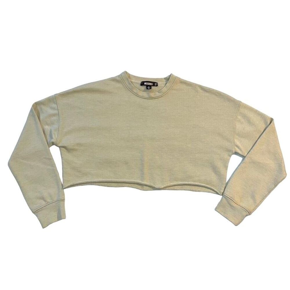 Missguided Womens Crop Top Sweatshirt Pullover Crewneck Long Sleeve Green Size 0